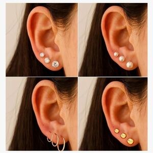 Elegant Gold and Silver Stud Earrings Set